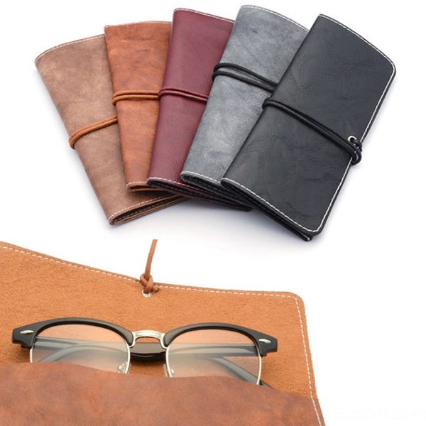 

2019 tied rope wax oil leather imitation leather sun box soft package hardcover box lace-up special offer glasses case glasses case, Blue