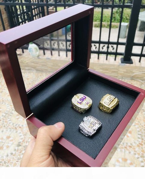 

f lsu 3шт 2003 2007 2018 тигров граждане команды чемпионы чемпионат кольцо с деревянной коробкой сувенирных мужчин вентилятор подарочных 201, Golden;silver