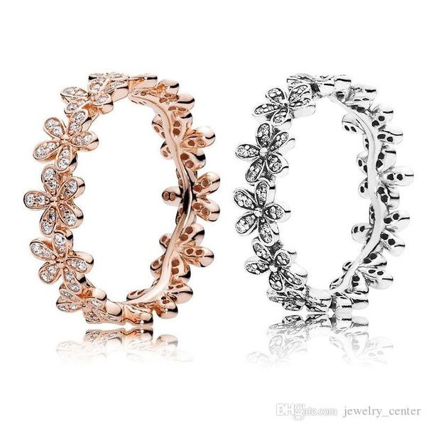 

daisy flower ring original box for pandora 925 sterling silver cz diamond women wedding rings sets, Slivery;golden