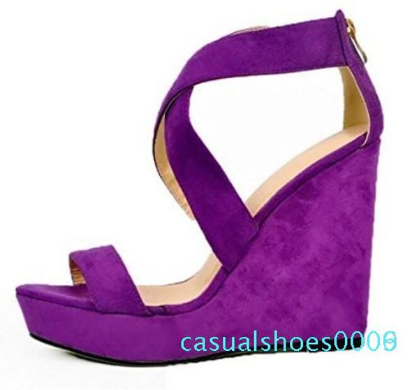

fashion2019 crossing platform waterproof bandage slope high with woman sandals wedges shoes c09 c06, Black