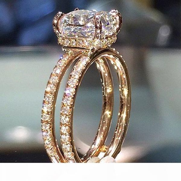 

2020 new yellow gold plated crystal zircon gemstone ring gold engagement wedding lovers couple ring,wholesale, Silver