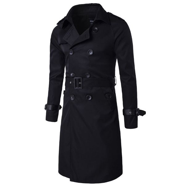 

autumn long windbreaker male double breasts slim men's windbreaker khaki genuine long coat jacket male, Tan;black