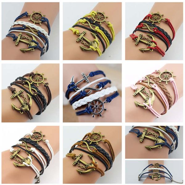 

dhl epacket hand-woven bracelet, anchor, infinity, eight men and women, multi-layer retro bracelet djfb139 charm bracelets jewelry, Golden;silver