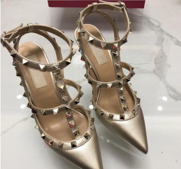 

2020 brand women pumps wedding shoes woman high heels sandal nude fashion ankle straps rivets shoes high heels bridal shoes, Black