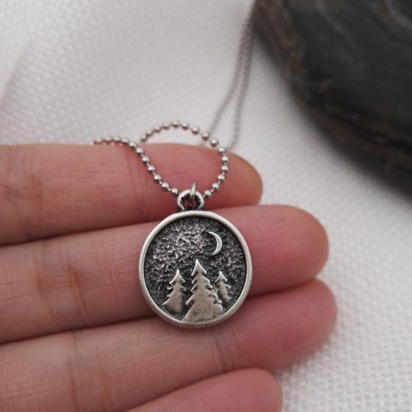 

1pcs lovely moon and pine tree necklace nature circle nature pendant lover gift everyday necklace sanlan, Silver