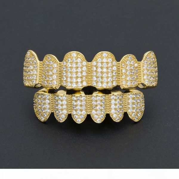 

new custom silver gold color all iced out luxury zircon bottom grillz set hop hip teeth gift, Black