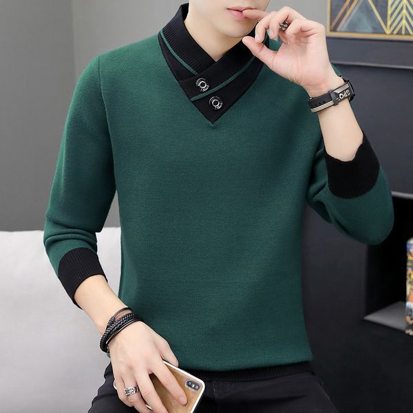 

men 2020 autumn v-neck pullover sweater men's slim fit knitted pullovers men's clothing knitted sweaters pullover homme, White;black