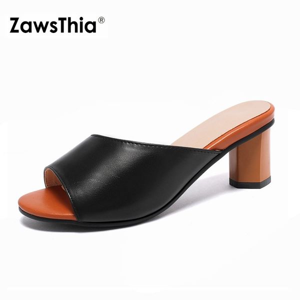 

sianie tianie 2020 summer strange round high heels woman sandals peep toe slip-on pumps women slippers slides mules big size 44, Black
