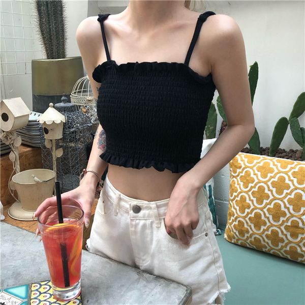 

summer korean version small suspender vest female student loose and versatile wear short open back hong kong flavor sleevel, White