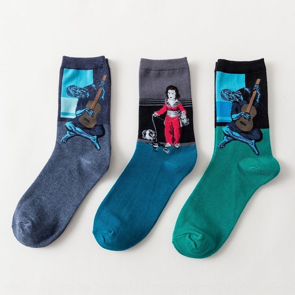 

pwfvh fashion brand new fashion happy socks stockings oil painting stockings oil painting series characters colorful personality mid-length, Black
