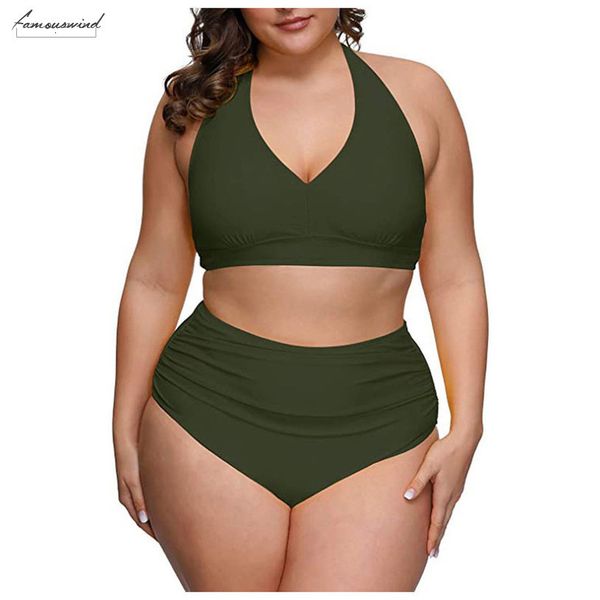 

2020 solid color plus size bikini set women high waist swimsuit 4xl fat feminine big bra two piece bikini push up beach, White;black