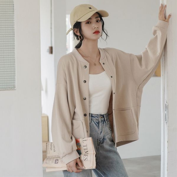 

retro solid bomb jacket autumn warm outerwear coats plus size long sleeve women clothing streetwear 2020 jacket retro, Black;brown