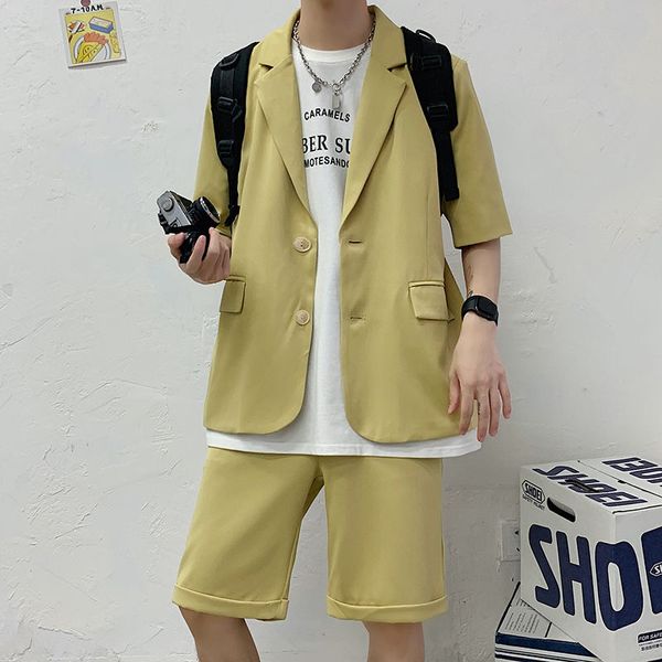 

2020 spring and summer new youth popular solid color two-button five-point sleeve suit straight five-point pants fashion suit, Gray