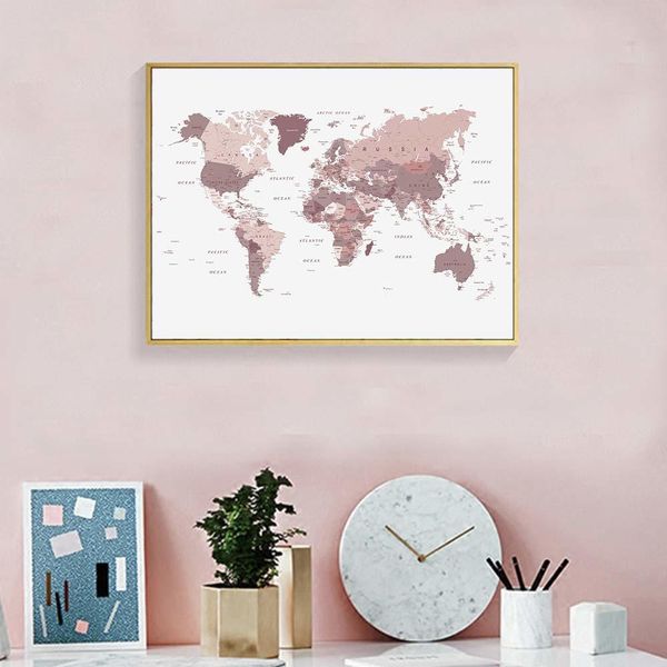 

world screen wall print blush pink world map wall poster home decor abstract pink world picture modern dormitory decorations