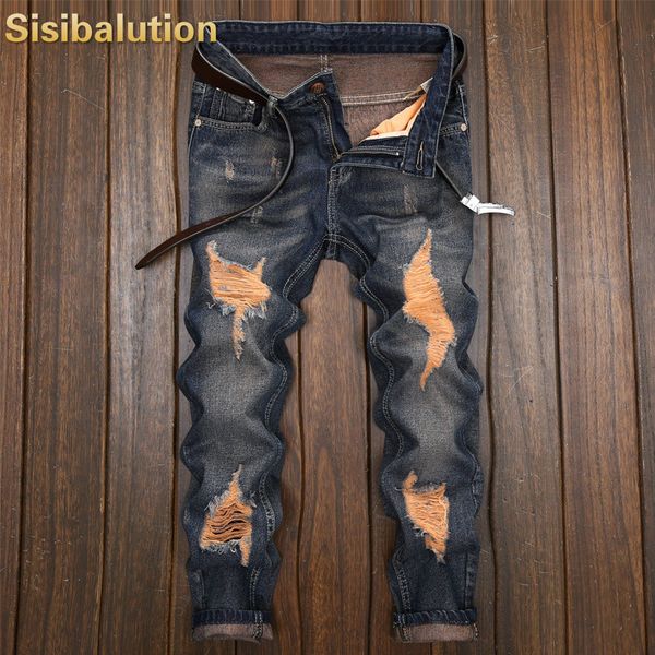 

2020 новый весной и летом мужские джинсы малые отверстия прямые ноги назад к мужскому tide брюки высокого качества уютные джинсовые брюки, Blue