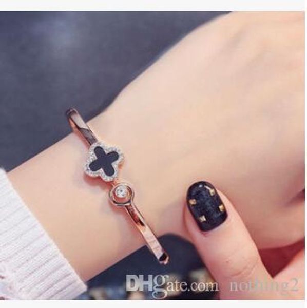 

luxury jewelry designer rose gold bracelets for women clover open cuff bracelets fashion of shipping, Black