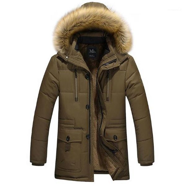 

sleeve thick mens designer parkas with zipper pockets winter coats hooded fleece winter mens down warmth dark color long, Black