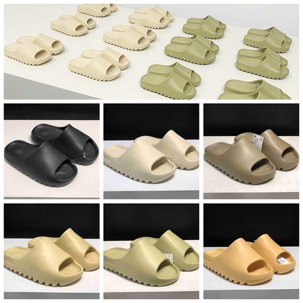 

2020 kanye designer slides men women slippers foam runner slide resin bone desert sand triple black fashion men slides beach 36-45