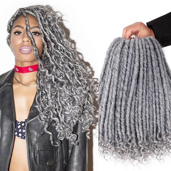 

18 inch 20strands/pack Goddess Faux Locs Crochet Hair Soft End Natural Curly Synthetic Braids Hair Extensions Ombre Gray Burgundy Locks