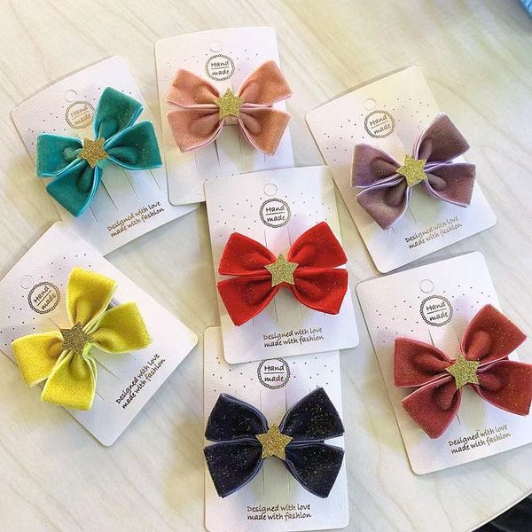 

hair accessories boutique 30pcs fashion cute glitter star bow hairpins solid bowknot clips princess party headwear girls, Slivery;white