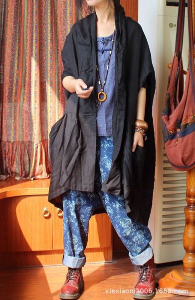 

2019 lagged mud high-end trench coat shawl washed texture linen shawl thick hanging windbreaker 0916, Tan;black