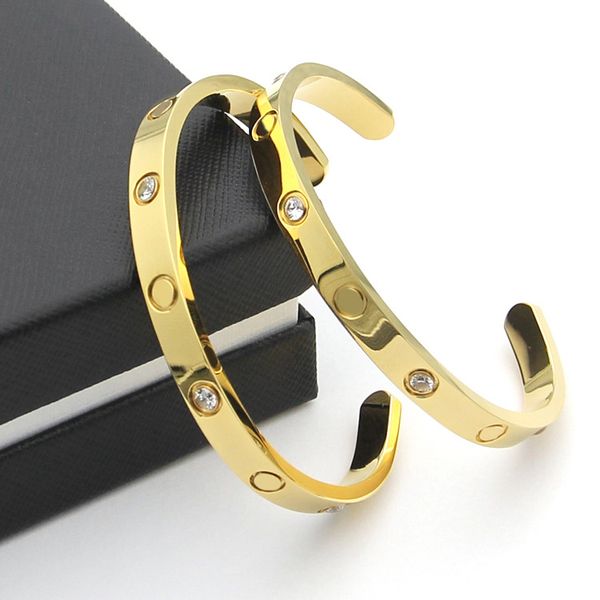

2020gold plated 316l titanium steel open love screw bangle bracelet for men couple woman come with dust bag, White