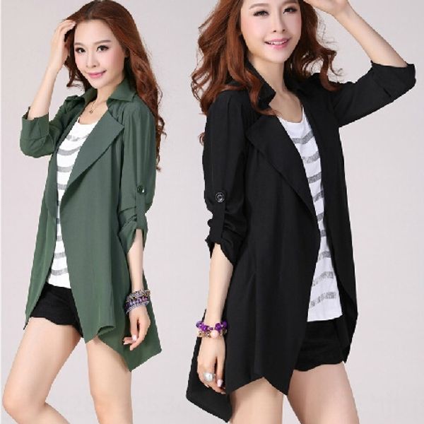 

2020 spring and autumn new women's trench windbreaker coat korean style thin large size women's mid-length coat, Tan;black