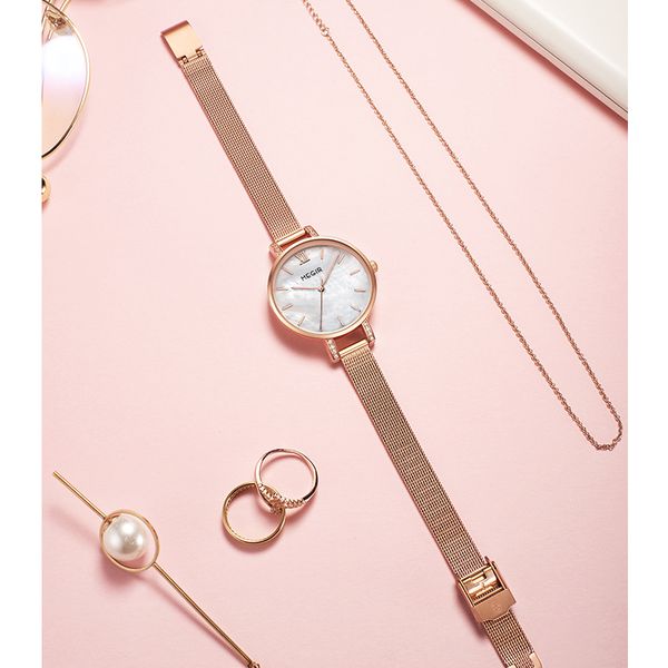 

stainless watch ladies quartz steel simple gold watch megir feminino 2020 relogio strap waterproof clock rose ladies cpkfj, Slivery;brown