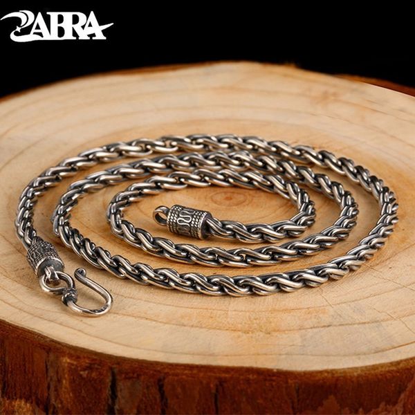 

zabra vintage real 925 sterling silver twist necklace men width 4mm long 55cm chain punk retro style biker jewelry for mens