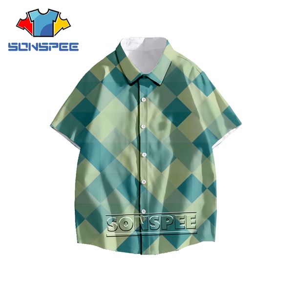 

retro plaid shirt 3d print graphics fashion casual short sleeve tee shirt turn-down collar blouse hawaiian beach men, White;black