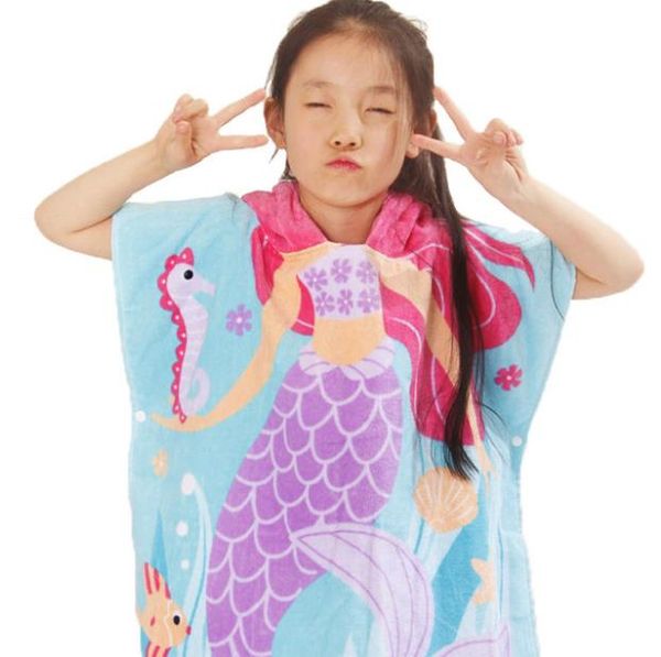 

cotton children's cartoon bathrobe soft beach towel lengthened hooded cape bath towel ing