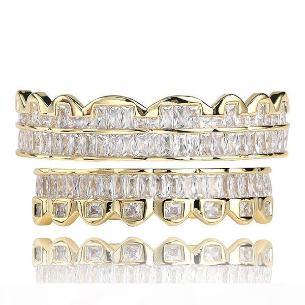 

hip hop 18k позолоченный зубы grillz верхний и нижний грили набор с силиконовым real блестящая гриль наборы bling ювелирные изделия кубическ, Black