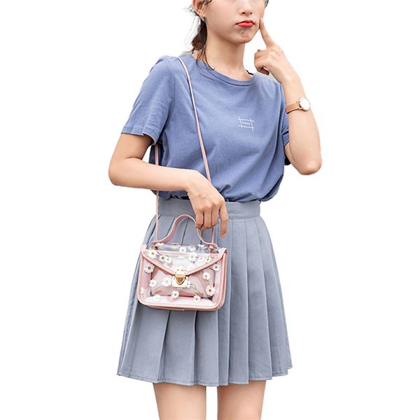 

newly women transparent daisy shoulder bags hardware chain spaghetti strap messenger bag ladies handbag with block trendy style