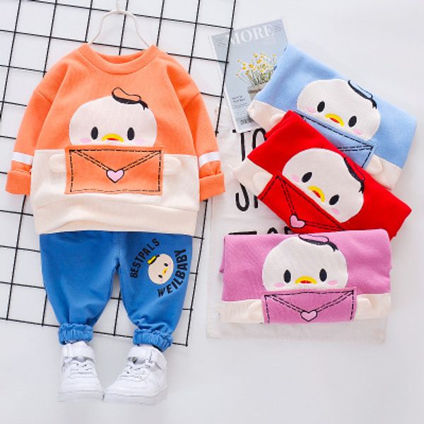 

boys girls spring autumn children cartoon 1-5y clothing fashion cotton +pants clothes set 2pcs, White