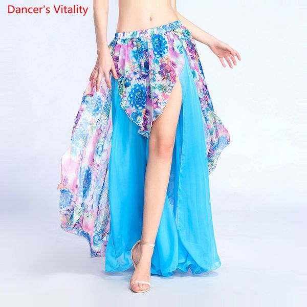 

women belly dance competition skirt 6 color oriental dance suit india bollywood unilateral split belly long skirt, Black;red