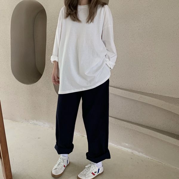 

Womens Designer Tshirt Autumn and Winter New Style Loose Hedging Slits Inside Stacking Long-sleeved Women T-shirt Bottoming Tops