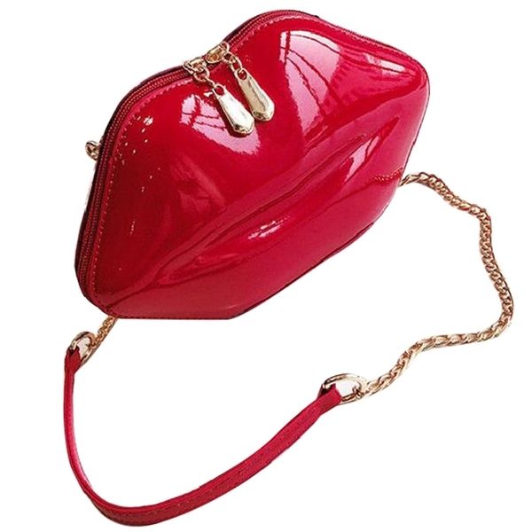 

women red lips clutch bag ladies pu leather shoulder bag bolsa evening bag lips shape purse