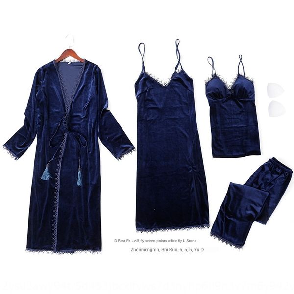 

wgvna gold velvet style with chest pad women's suit sling nightgown nightgown four-piece home clothes four-piece pajamas home clothes p, Blue;red