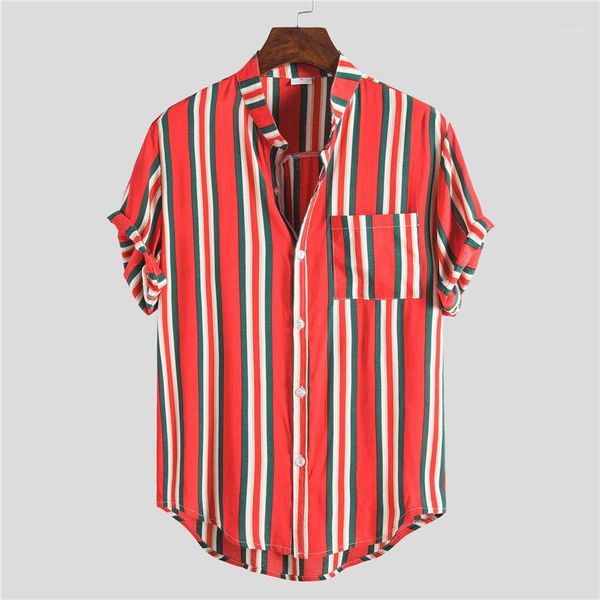 

shirts summer short sleeve lapel neck man casual shirts fashion loose homme striped beach mens, White;black