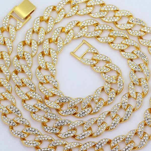 

designer jewelry iced out bling rhinestone crystal goldgen finish miami cuban link chain men's hip hop necklace jewelry 18, 20, 24, 30, Silver