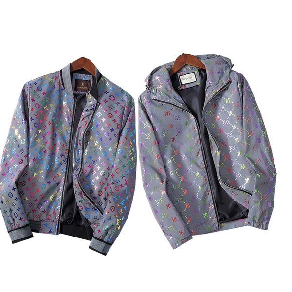

men's fashion reflective designer jacket outdoor windbreaker v-neck collar zipper jackets men baseball jacket winter outwear coat, Black;brown