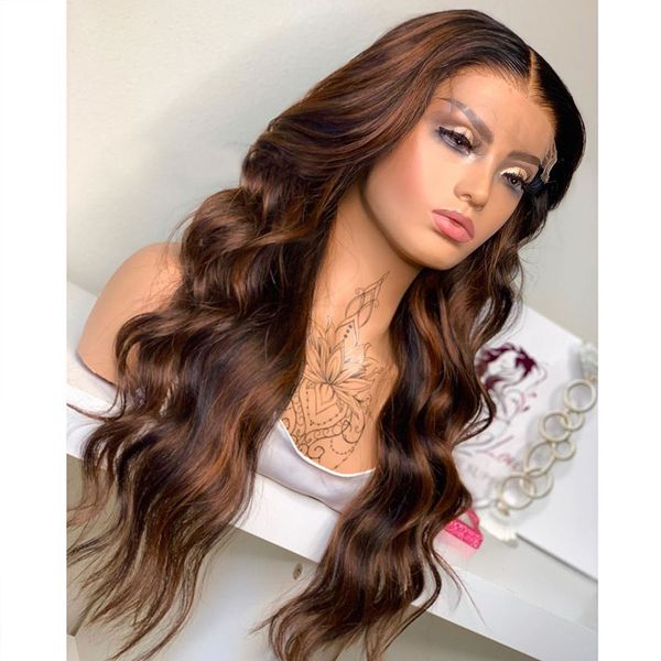 

glueless full lace human hair wigs with bleached knots 180density highlight body wave deep part 13x4 lace front wigs remy 360 frontal, Black