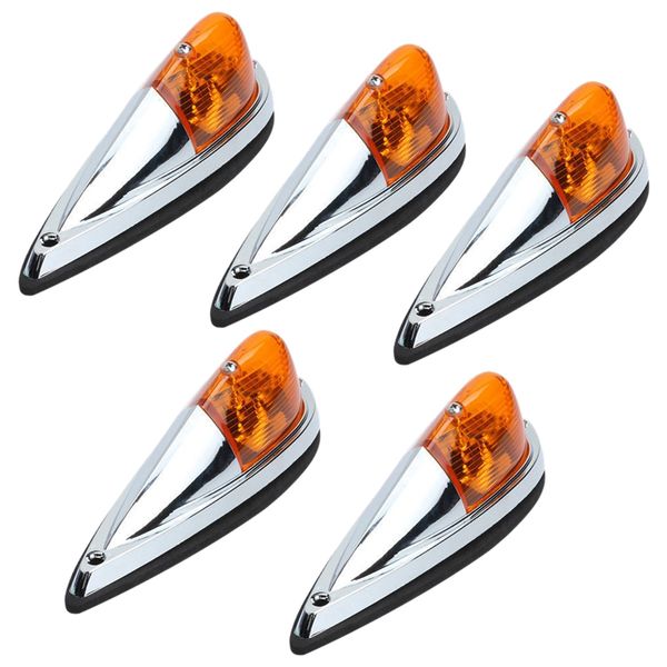 

5x truck semi-trailer chrome base amber lens cab roof light amber led bulbs universal for trucks trailers tractors