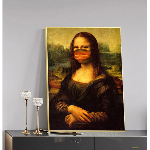 

Funny Mask Mona Lisa Oil Painting on The Wall Reproductions Canvas Posters and Prints Wall Art Picture for Living Room Decor
