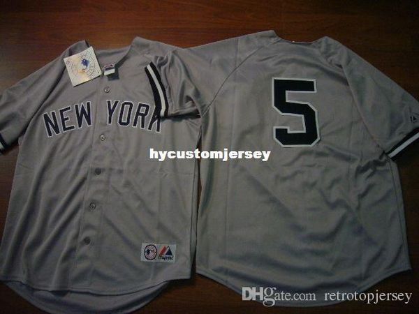 

custom majestic new york #5 joe dimaggio sewn baseball jersey gray any size mens stitched jerseys big and tall size xs-6xl for sale