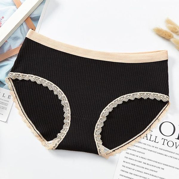 

2020 summer new japanese lace side underwear women's new pure cotton seamless low waist girl briefs, Black;pink