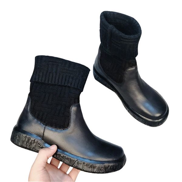 

higher winter women leather boots in wool socks mouth boots lady in the flat tube riding to keep warm and comfortable # 39, Black