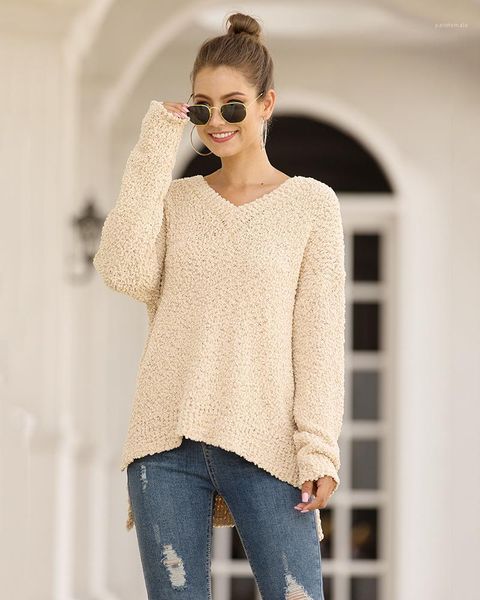 

вязаные v шеи sexy женщин дизайнер tops весна осень зима повседневная одежда для женщин сплошной цвет разделить женщин, White