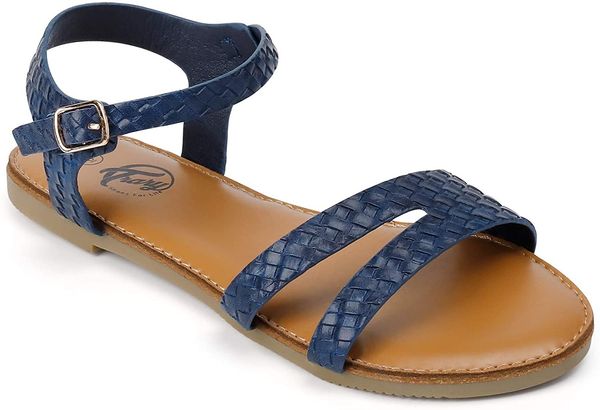 

trary women's sandals ankle strap leather sandals for women flat, Black