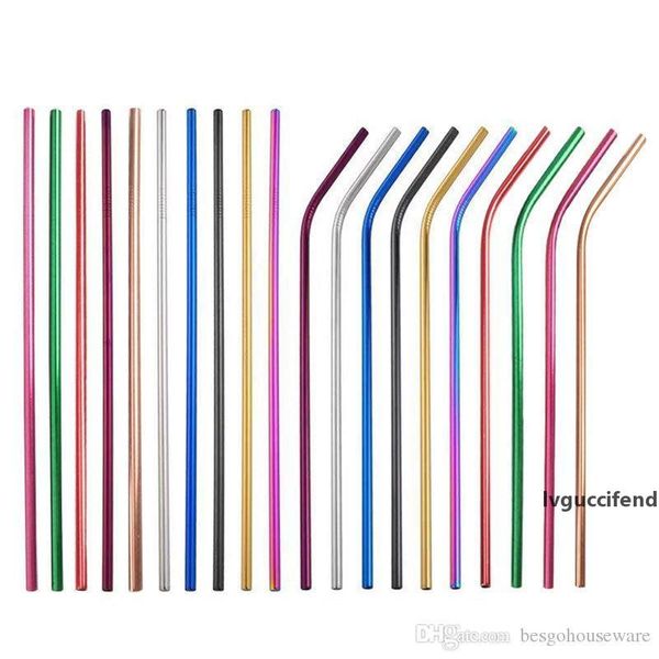

metal reusable colorful straws 304 stainless steel 6*215mm straws bent straight drinking straws eco friendly cleanable straw bh1729 tqq